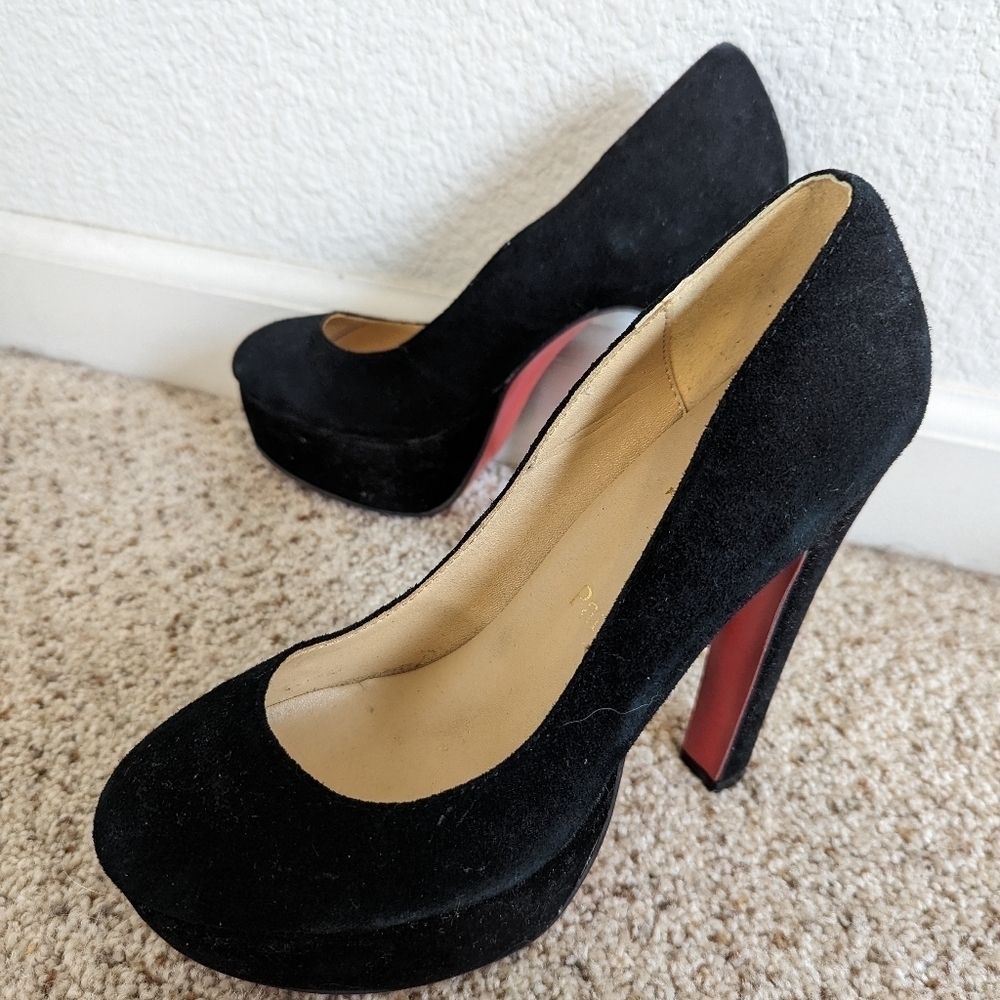 Christian Louboutin Bibi 140 Veau Velours Suede Black Heels Red Bottoms
